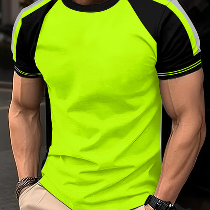 Men's Striped Color-Block Crewneck Short-Sleeve T-Shirt