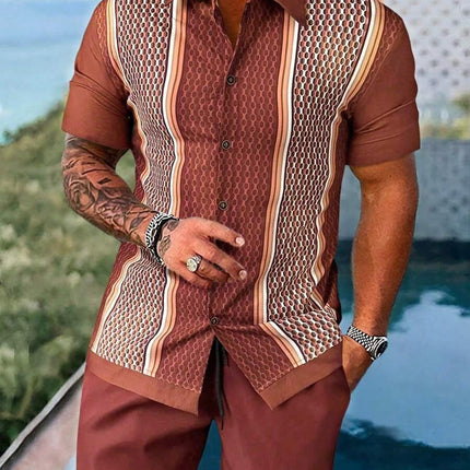 Men's Loose Casual Geometric Short Shirt
