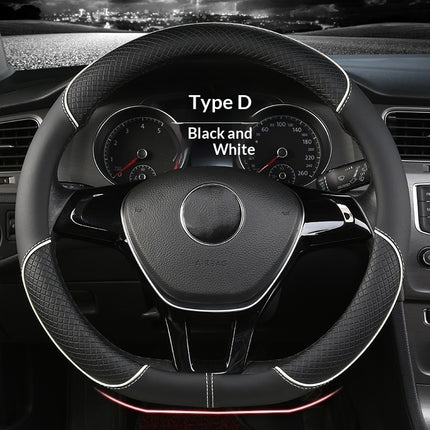 Car Steering Wheel Cover With Leather Non-slip Inner Ring And Cool Trim