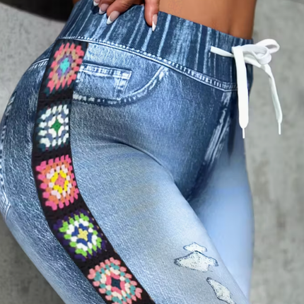 Womens Stretch Waist Faux Denim Jeans