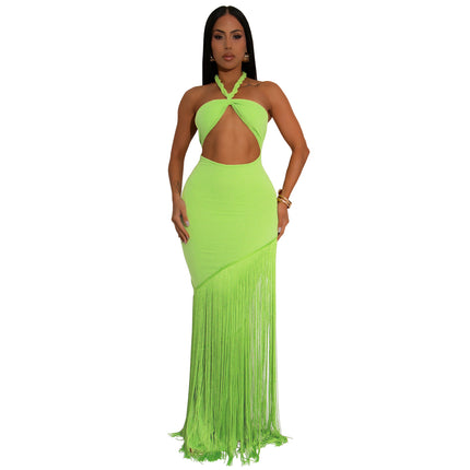 Summer Tassel Stitching Tube Top Dress